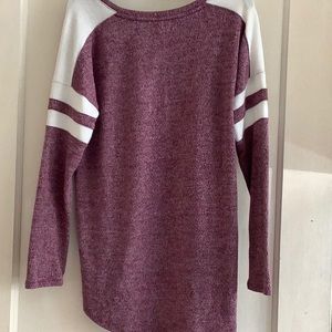 Purple and white scoop necked long sleeved shirt